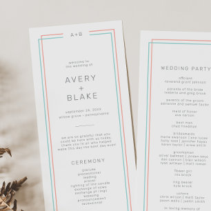 AVERY Modern Coral och Teal Gräns Bröllop Program