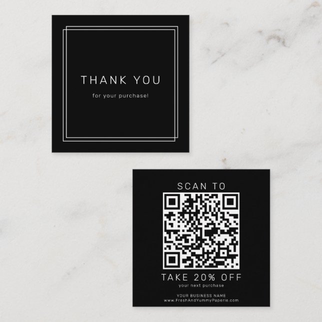 AVERY Modern Dark Black Business QR Code Thank You Rabattkort (Fram/baksida)