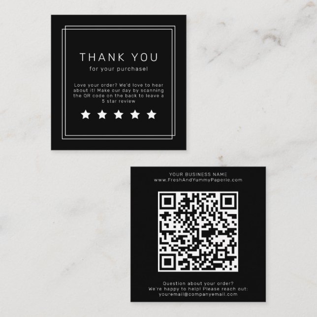 AVERY Modern Dark Black QR Code Leave A Review Fyrkantigt Visitkort (Fram/baksida)