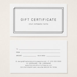 AVERY Modern Minimalist Business Gift Certificate Visitkort