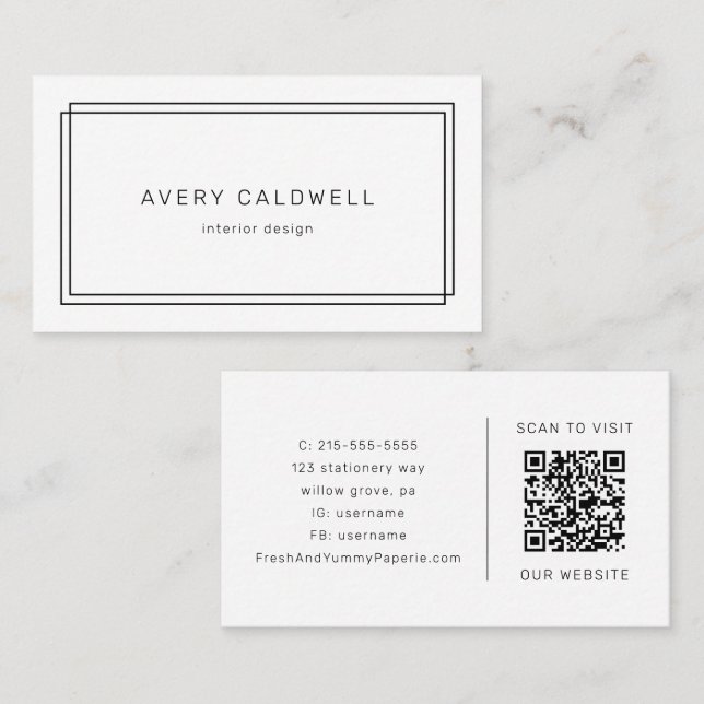 AVERY Modern Minimalist Dubbel Ram QR-kod Visitkort (Fram/baksida)
