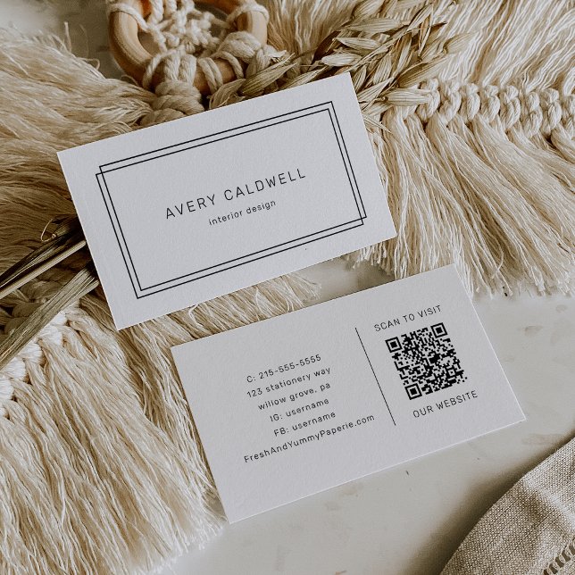 AVERY Modern Minimalist Dubbel Ram QR-kod Visitkort (AVERY Modern Minimalist Double Frame QR Code Business Card)
