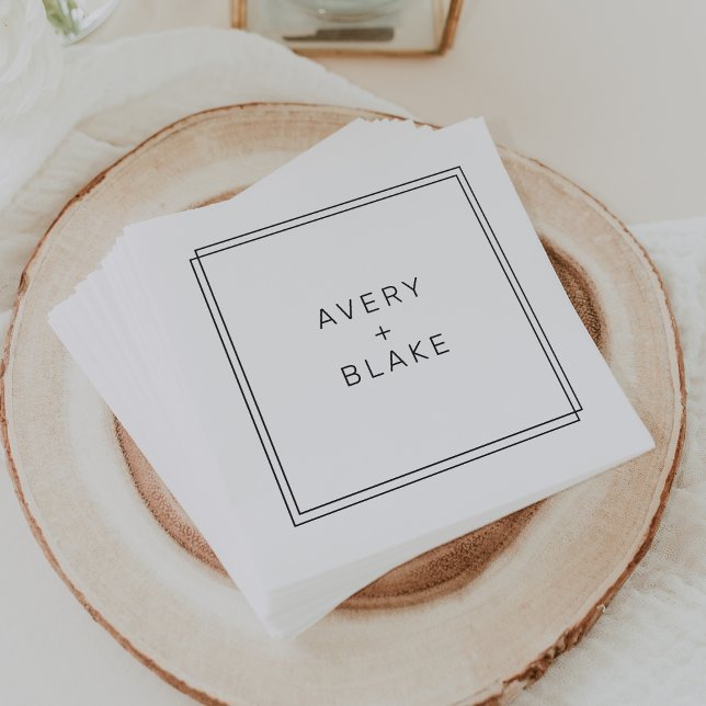 AVERY Modern Minimalist Dubbla Gräns Bröllop Pappersservett (AVERY Modern Minimalist Double Border Wedding Napkins)