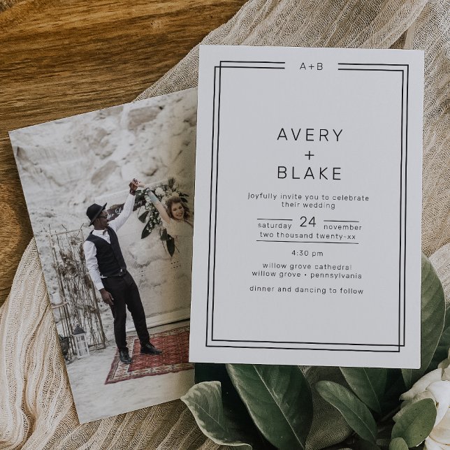 AVERY Modern Minimalist Dubbla Ram Photo Bröllop Inbjudningar (AVERY Modern Minimalist Double Frame Photo Wedding Invitation)