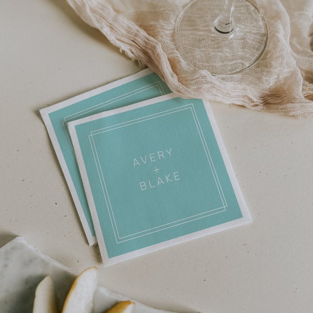 AVERY Modern Minimalist Mint Grönt Ram Bröllop Pappersservett (AVERY Modern Minimalist Mint Green Frame Wedding Napkins)