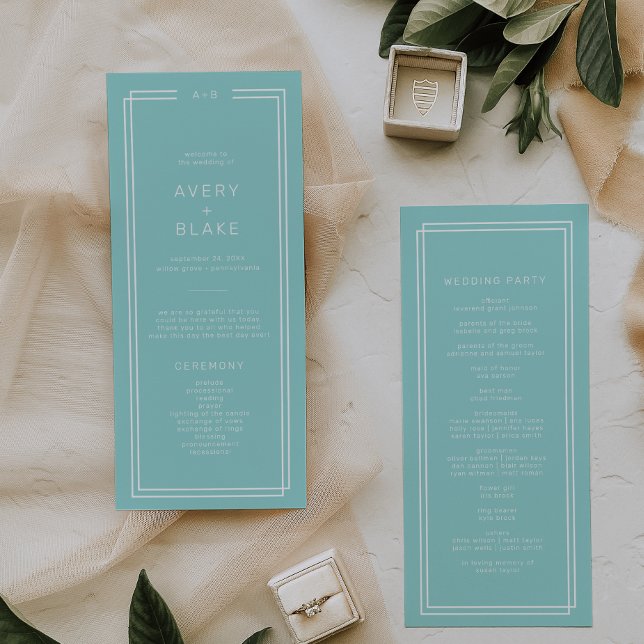 AVERY Modern Minimalist Mint Grönt Ram Bröllop Program (AVERY Modern Minimalist Mint Green Frame Wedding Program)
