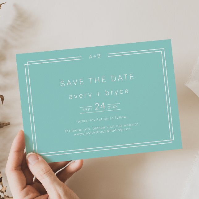 AVERY Modern Minimalist Mint Grönt Ram Bröllop Spara Datumet (AVERY Modern Minimalist Mint Green Frame Wedding Save The Date)