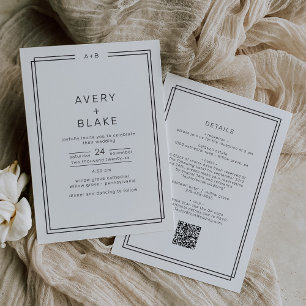 AVERY Modern Minimalist Monokrom QR-kod Bröllop Inbjudningar