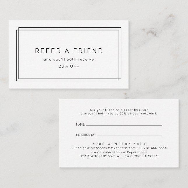 AVERY Modern Minimalist Refer A Friend Rabattkort (Fram/baksida)