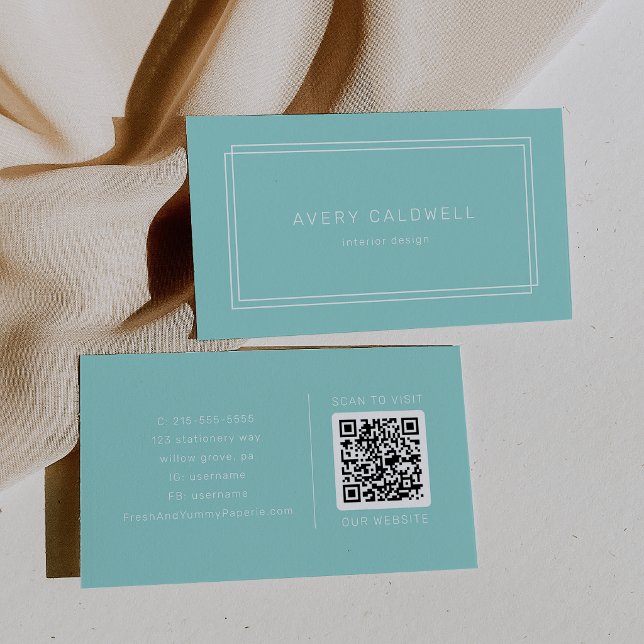 AVERY Modern Minimalistisk Mintgrön Ram QR-kod Visitkort (AVERY Modern Minimalist Mint Green Frame QR Code Business Card)