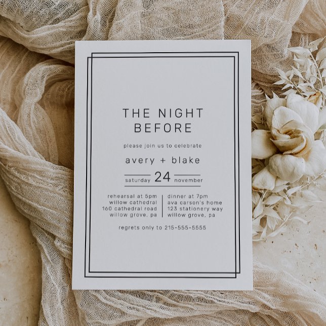 AVERY Modern Natten före middagen för förnyelsen Inbjudningar (AVERY Modern The Night Before Rehearsal Dinner Invitation)