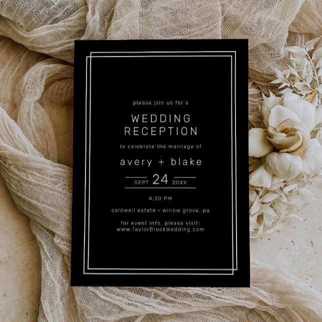 AVERY Modern Svart bröllop - mottagning Inbjudningar (AVERY Modern Black Wedding Reception Invitation)
