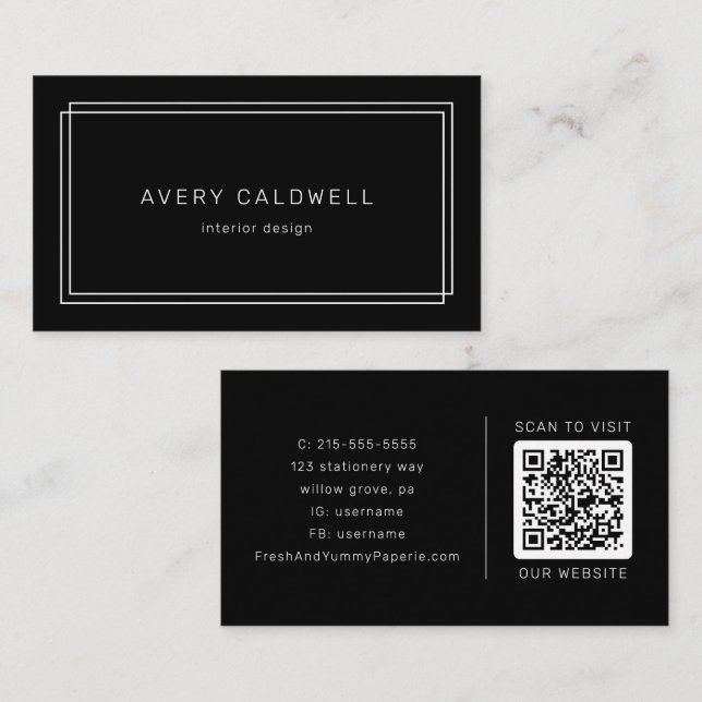 AVERY Modern Svart Dubbel Ram QR-kod Visitkort (Fram/baksida)