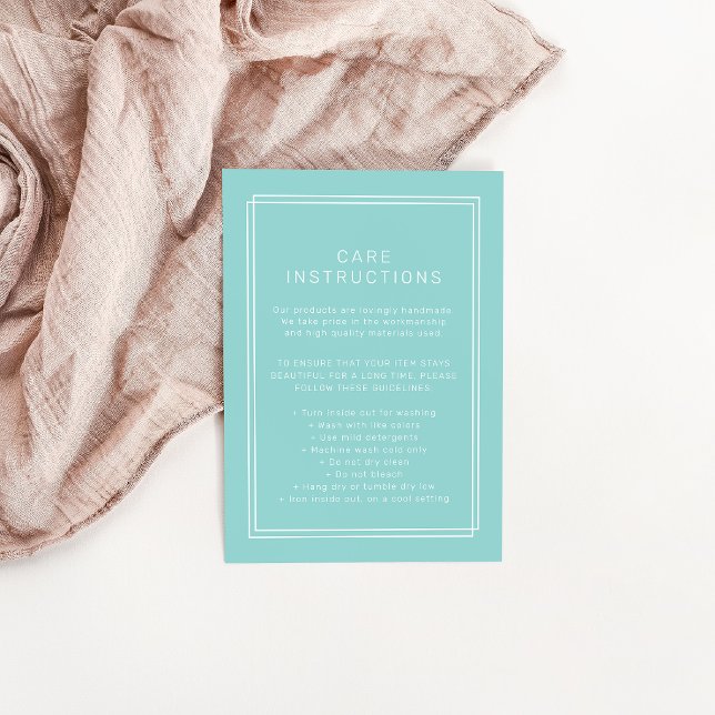 AVERY Moderna Gröna Produktvårdsinstruktioner Tilläggskort (AVERY Modern Mint Green Product Care Instructions Enclosure Card)
