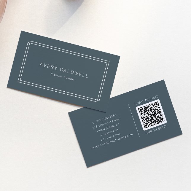 AVERY Mörk Navyblå Klassisk Dubbel Ram QR-kod Visitkort (AVERY Dark Navy Blue Classic Double Frame QR Code Business Card)