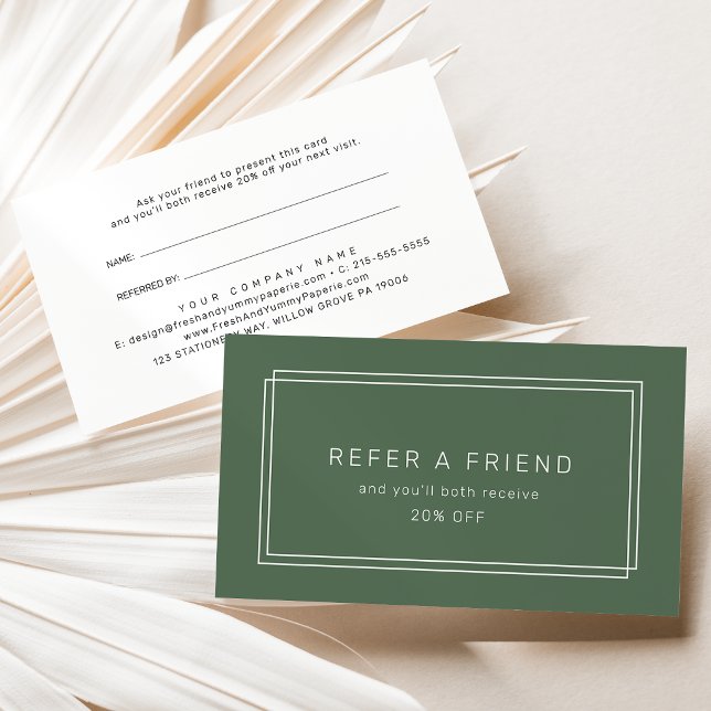 AVERY Mörkgrön Dubbel Ram Referera en Vän Rabattkort (AVERY Dark Green Double Frame Refer A Friend Referral Card)