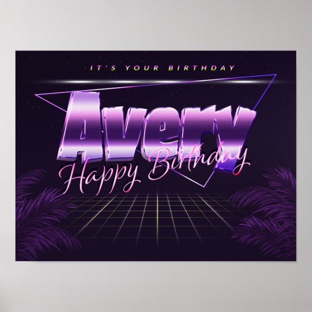 Avery Namn Vorname lila retro Poster Geburtstag (Framsidan)