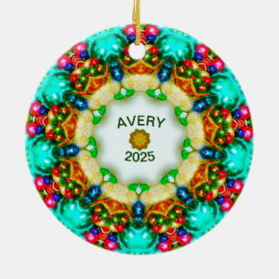 AVERY ~ Personlig Fractal juldesign ~ Julgransprydnad Keramik