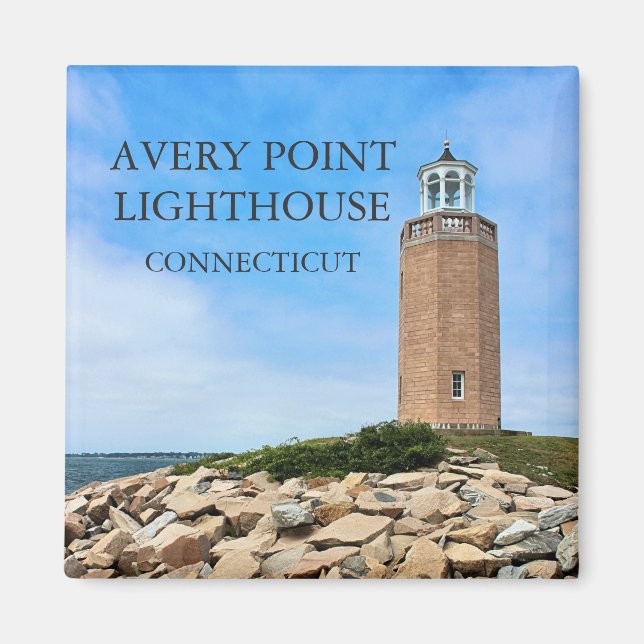 Avery Point-fyr, Connecticut-kvadratisk magnet (Framsidan)