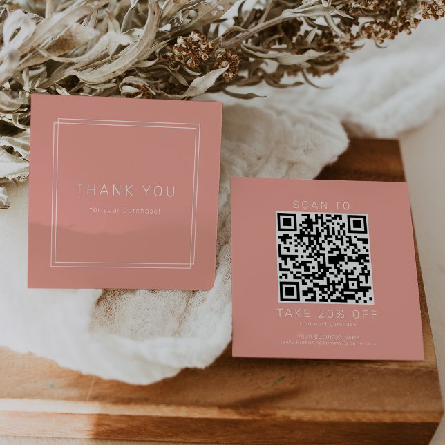 AVERY Röda Persikorala Affärs QR-kod Tack Rabattkort (AVERY Blush Peach Coral Business QR Code Thank You Discount Card)