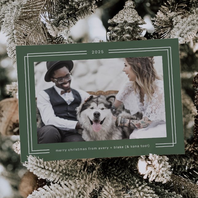 AVERY Sage Grönt Framed Par Photo Jul Julkort (AVERY Sage Green Framed Couples Photo Christmas Holiday Card)