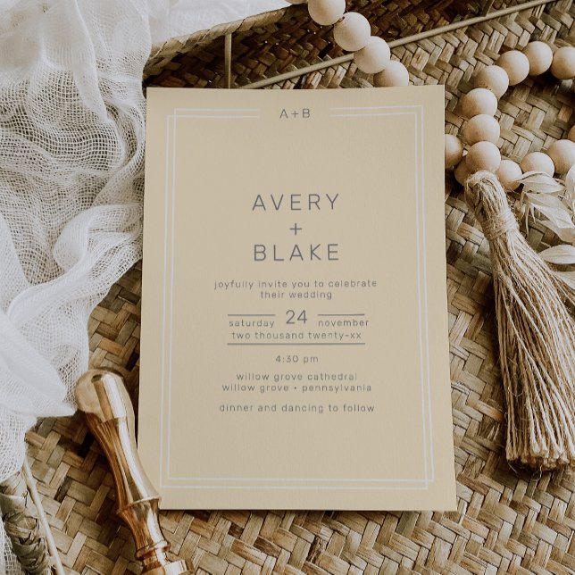 AVERY Simple Neutralt Butter Gult Bröllop Inbjudningar (AVERY Simple Neutral Butter Yellow Wedding Invitation)