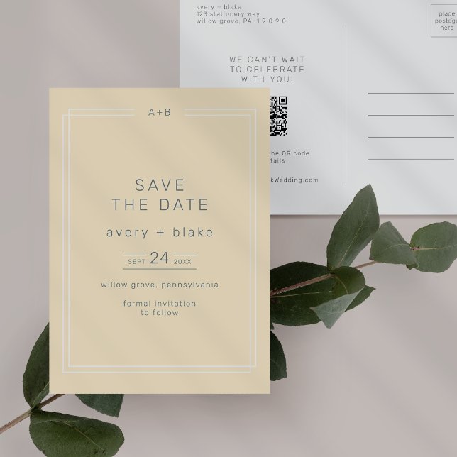 AVERY Simple Neutralt Gult Bröllop spara datum Inbjudan Vykort (AVERY Simple Neutral Yellow Wedding Save the Date Invitation Postcard)