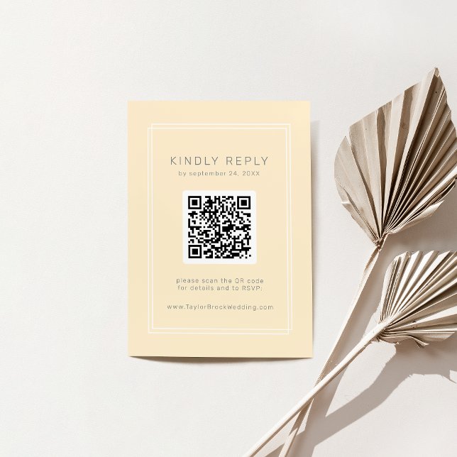 AVERY Simple Neutralt Gult QR Code OSA Bröllop Tilläggskort (AVERY Simple Neutral Yellow QR Code RSVP Wedding Enclosure Card)