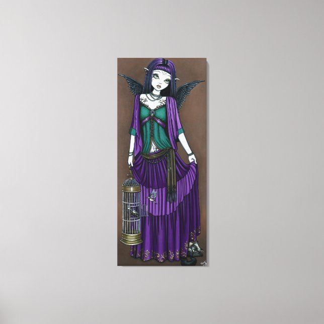 "Avery" Utskrift av fågelburken Angel Wrapped Canv Canvastryck (Framsida)