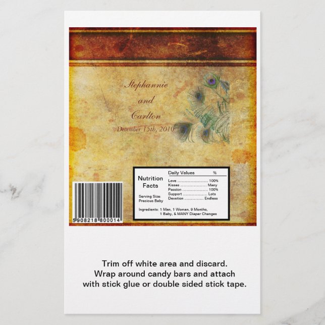 Avfall av peacock Feather Bröllop Large Candy Pub  Flygblad (Framsidan)