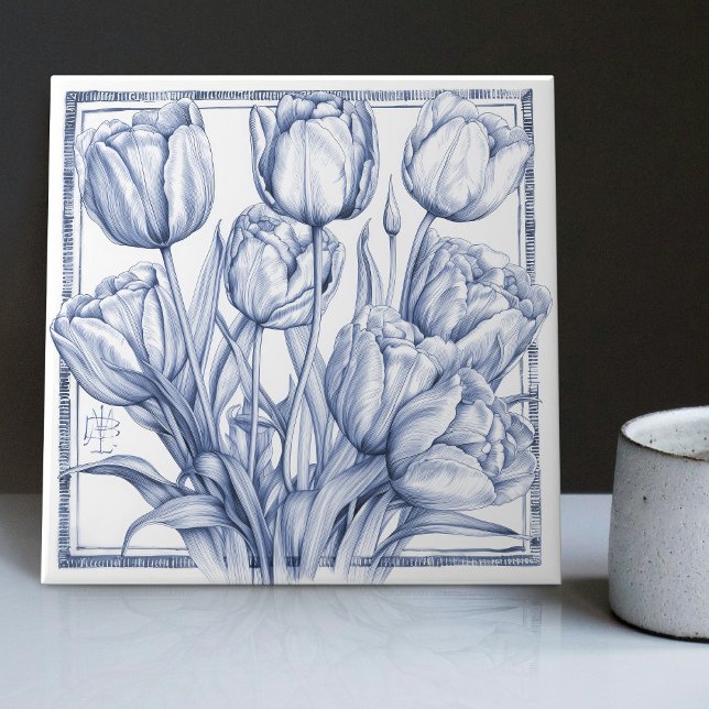 Avfärgning av Art nouveau-vattenfärgen Delft Tulip Kakelplatta (Skapare uppladdad)