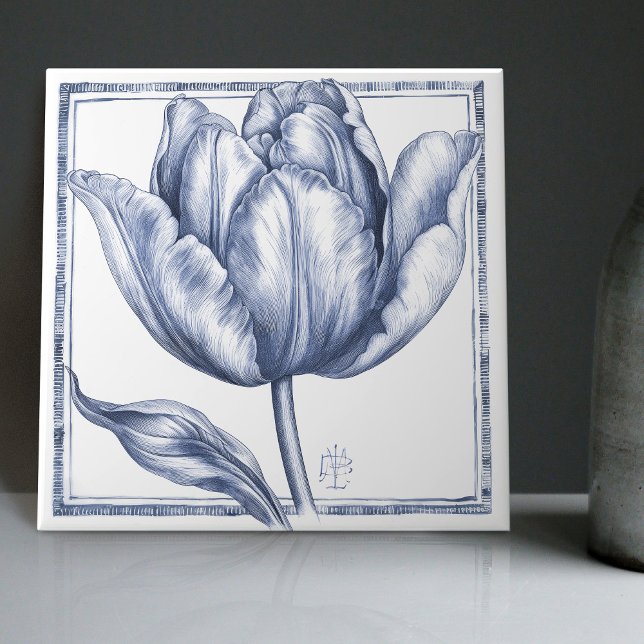 Avfärgning av Art nouveau-vattenfärgen Delft Tulip Kakelplatta (Skapare uppladdad)