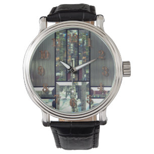 Avfasad glasbjörn träd metallic silver modern armbandsur