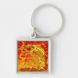 Avfyra draken Keychain Fyrkantig Silverfärgad Nyckelring