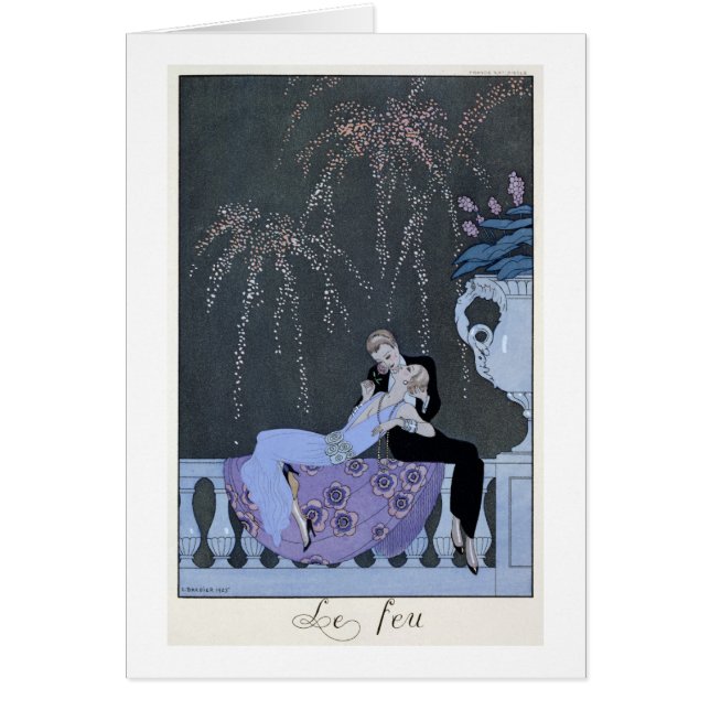 Avfyra, illustration för "Fetes Galantes" vid Pau Hälsningskort (Framsidan)