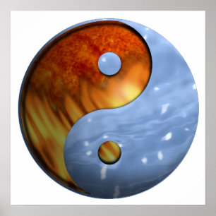 Avfyra och bevattna Yin och det Yang symbolet Poster