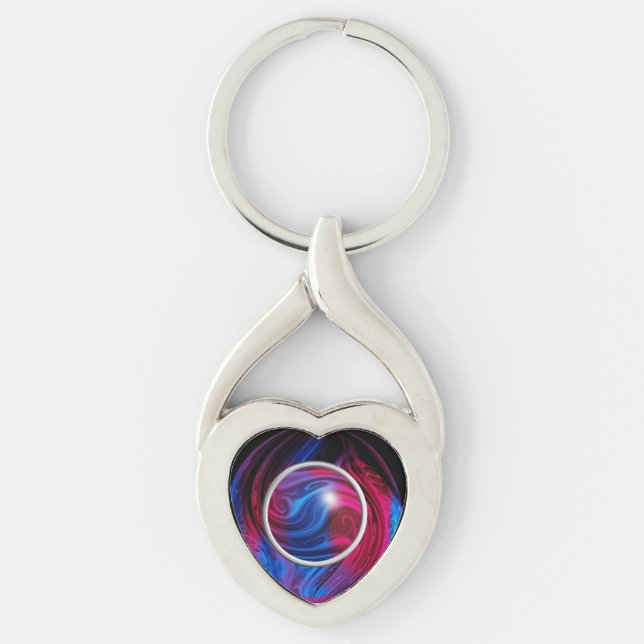 Avfyra och is twisted heart silverfärgad nyckelring (Framsidan)