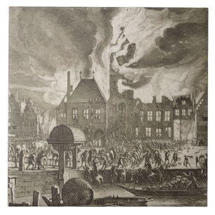 Avfyra på det gammala Amsterdam stadshuset, 17th Kakelplatta