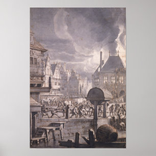Avfyra på det gammala stadshuset i Amsterdam Poster
