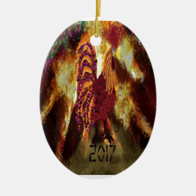 Avfyra tuppen 2017 julgransprydnad keramik (Framsidan)