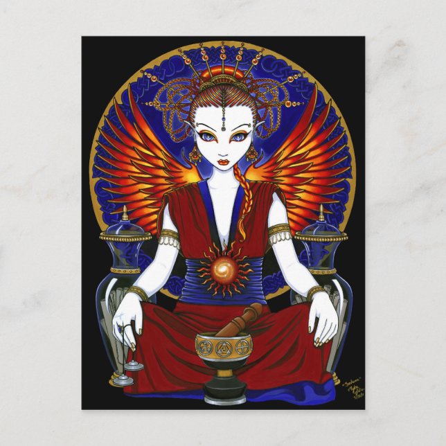 "Avfyrar den Solara" solgudinnan ängelvykortet Vykort (Framsida)