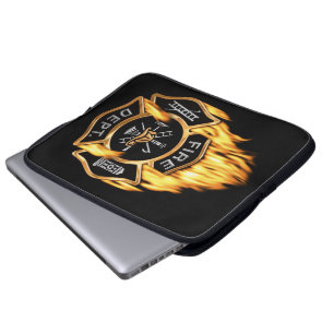 Avfyrar det guld- emblem för brandmannen laptop sleeve
