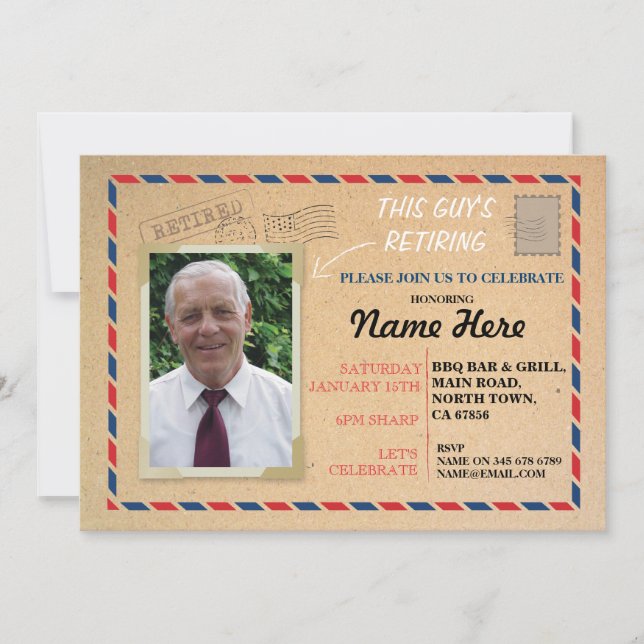 Avgådd inbjudan för pensionfoto post- vykort (Framsida)