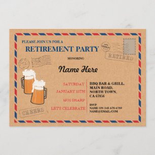 Avgådd inbjudan för pensionparty post- vykort