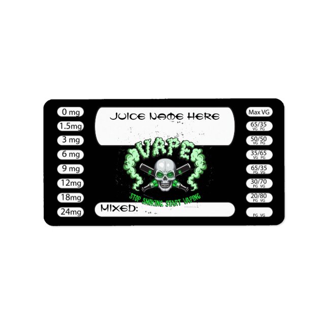 Avgång | DIY E-Juice Label Vape Skull by VapeGoat Adressetikett (Framsidan)