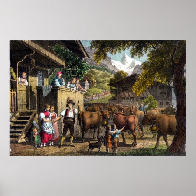 Avgång för Alpernorna - Traditional Swiss Scene Poster (Framsidan)