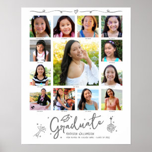 Avgångsbilder K–12 Fotokollage Grå Klotter Vit Poster
