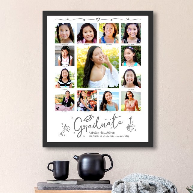 Avgångsbilder K–12 Fotokollage Grå Klotter Vit Poster (Skapare uppladdad)