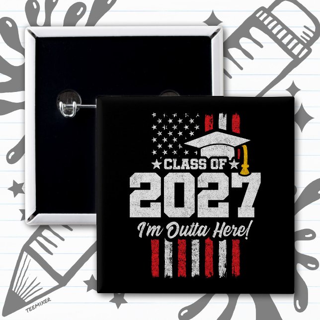 Avgångselever Amerikansk Flagga Klass 2027 Knapp (Skapare uppladdad)