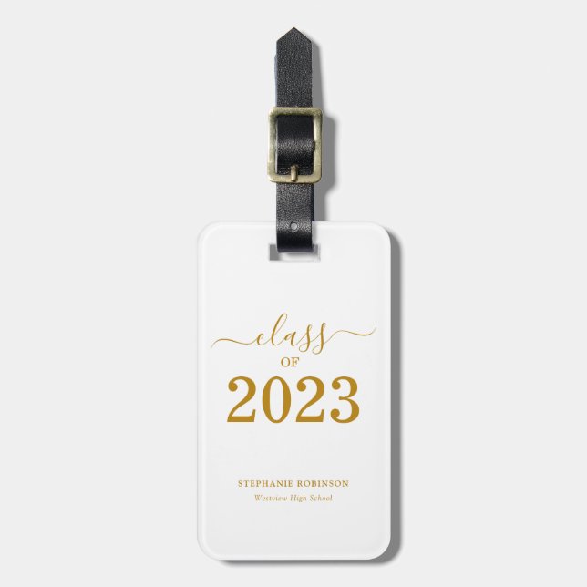 Avgångsklass 2023 Enkel Guldfont Examens  Bagagebricka (Vertikal Framsida)